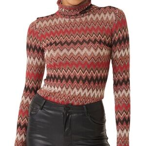 NWT Misa Los Angeles Nadja Mock Neck Long Sleeve Chevron Top